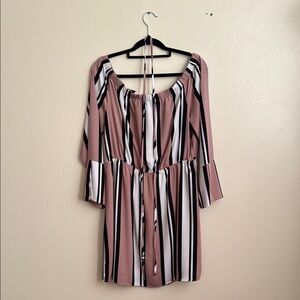 Dynamite Long Sleeve Striped Dress in Pink and Black